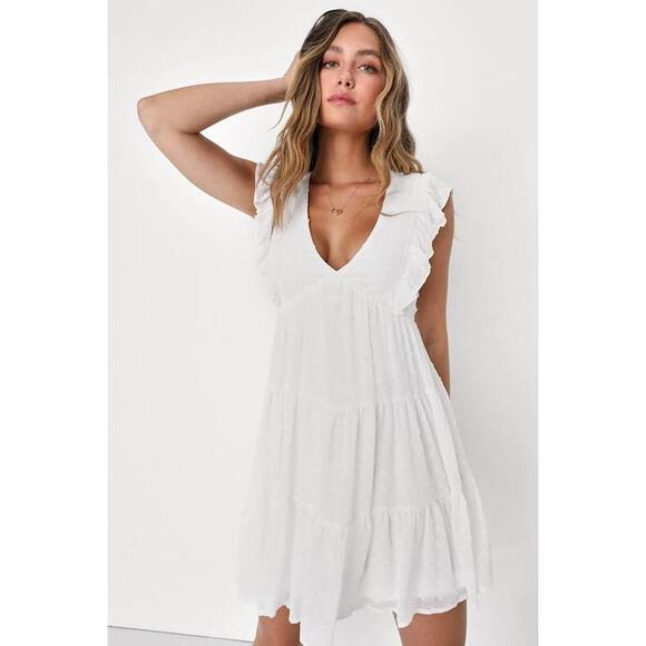 Lulus Dresses & Skirts - Lulus Dreamy Designs White Ruffled Tiered Swiss Dot Mini Dress - Size XL
